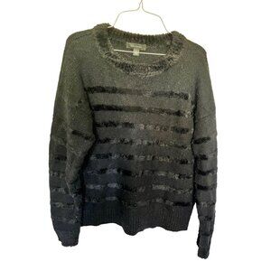 Ann Taylor Sweater Black with Fuzzy Stripes and Neckline Womans Size M